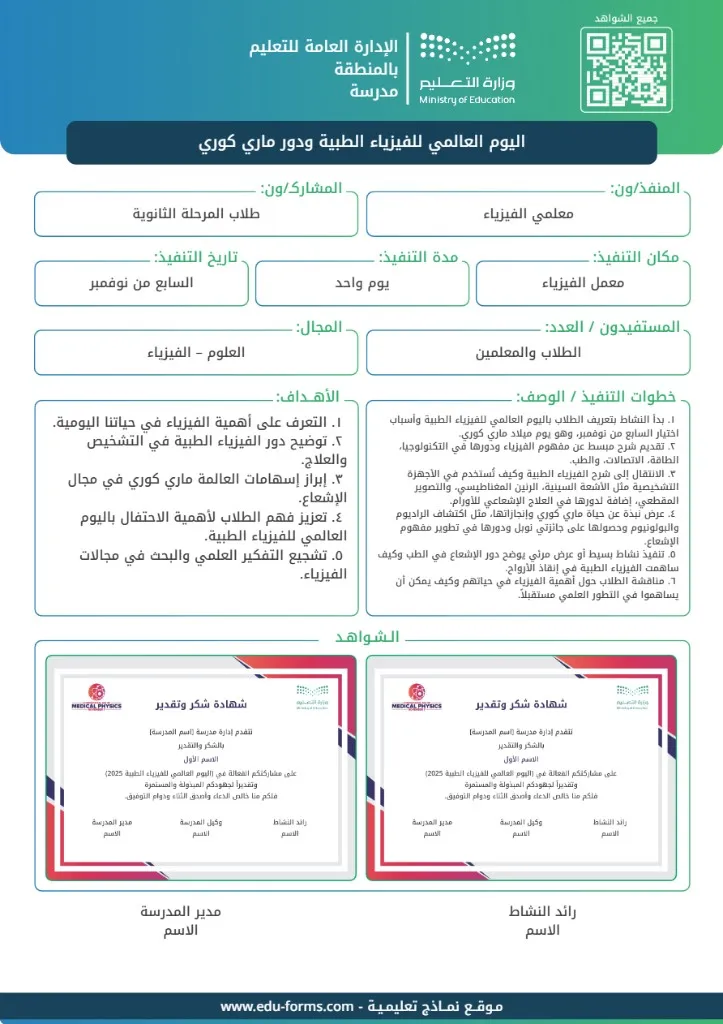 تقرير اليوم العالمي للفيزياء الطبية: نموذج تقرير لليوم العالمي للفيزياء الطبية (International Day of Medical Physics)
