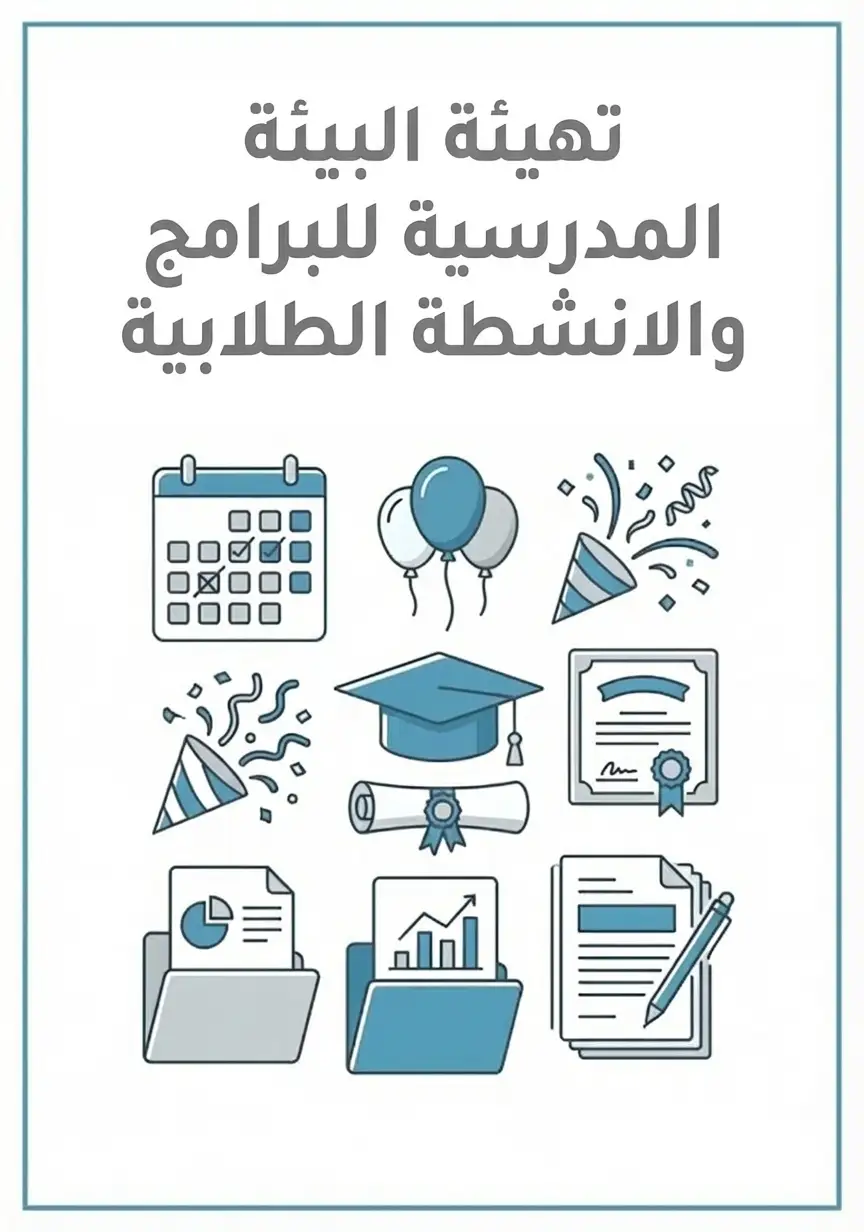 تهيئة البيئة المدرسية للبرامج والانشطة الطلابية: تقارير ونماذج جاهزة للتحميل والطباعة بصيغة PDF مفرغة وجاهزة لإضافة محتواك الخاص لجميع عناصر تقييم الأداء الوظيفي: أداء الواجبات الوظيفية، التفاعل مع المجتمع المهني، التفاعل مع أولياء الأمور، التنوع في استراتيجيات التدريس، تحسين نتائج المتعلمين، إعداد وتنفيذ خطة التعلم، توظيف تقنيات وسائل التعلم المناسبة، تهيئة بيئة تعليمية، الإدارة الصفية، تحليل نتائج المتعلمين وتشخيص مستواهم، تنوع أساليب التقويم، وتهيئة البيئة المدرسية للبرامج والأنشطة الطلابية