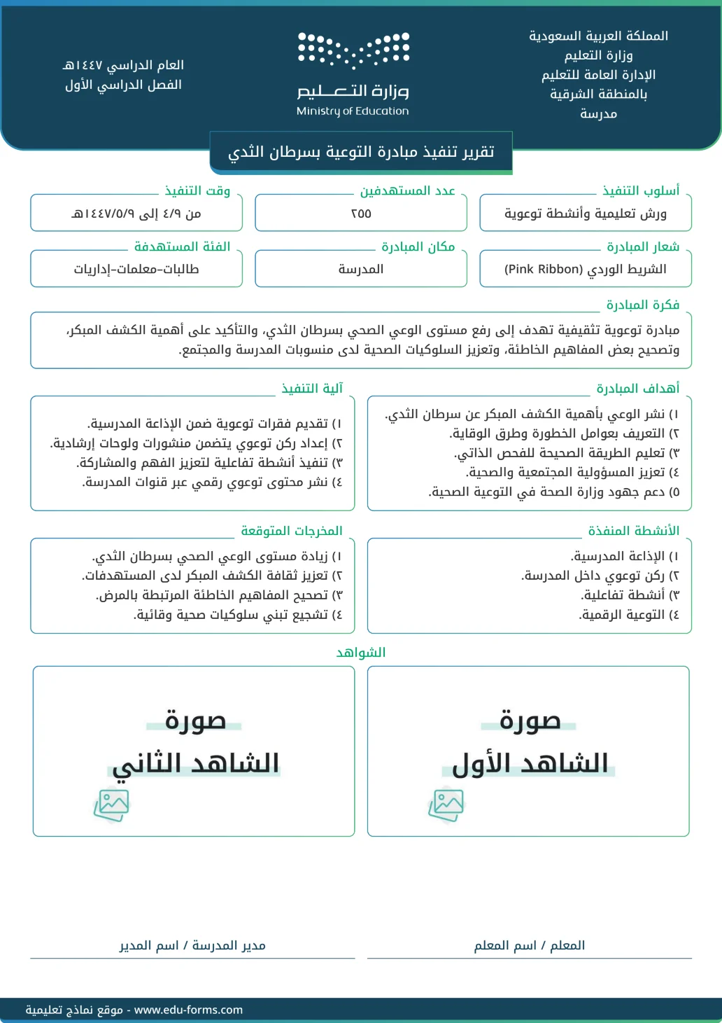 تقرير تنفيذ مبادرة التوعية بسرطان الثدي: 