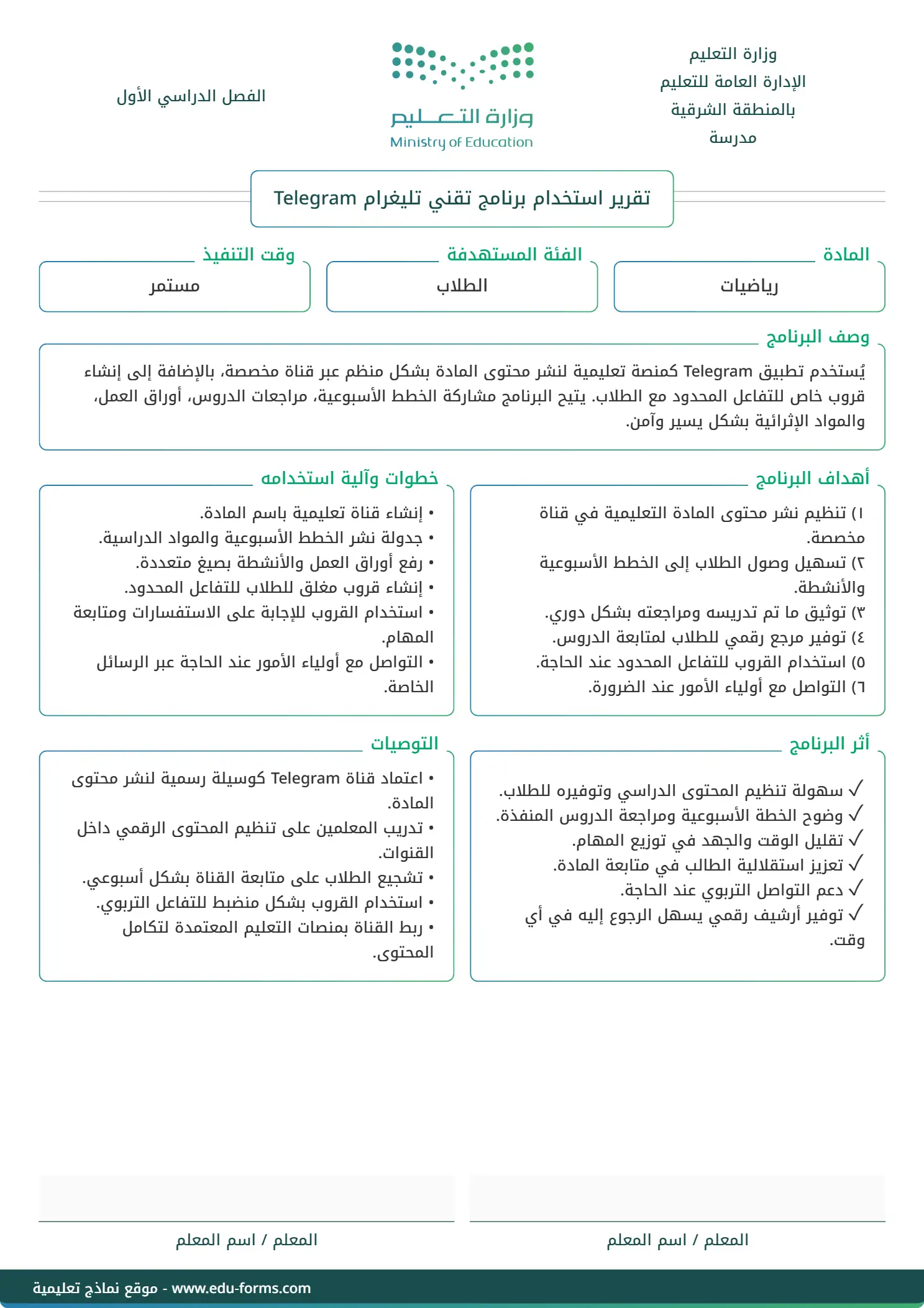 تقرير استخدام برنامج تقني تليغرام Telegram: 